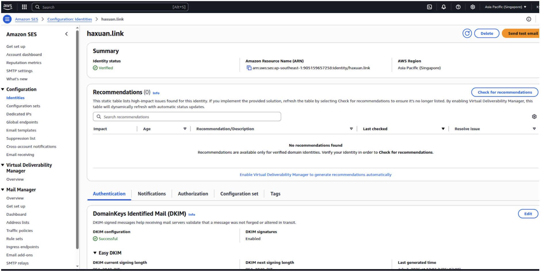 AWS SES check verification status